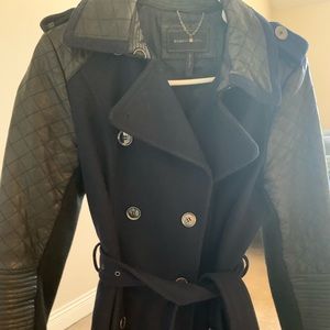 BCBG baby wool and black faux leather trench coat